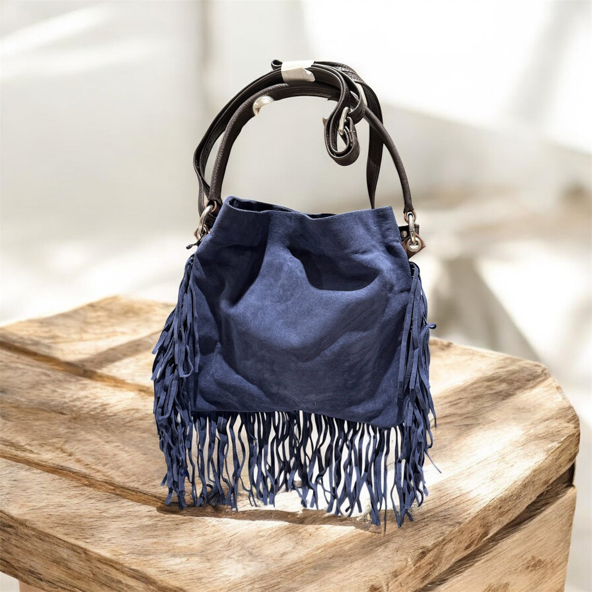 Navy Suede Fringe Handbag