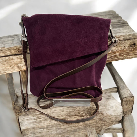 Aubergine Suede Crossbody Handbag