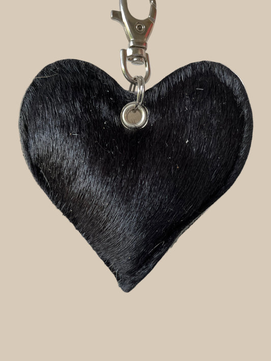 Black Hair on Hide Heart Keyring