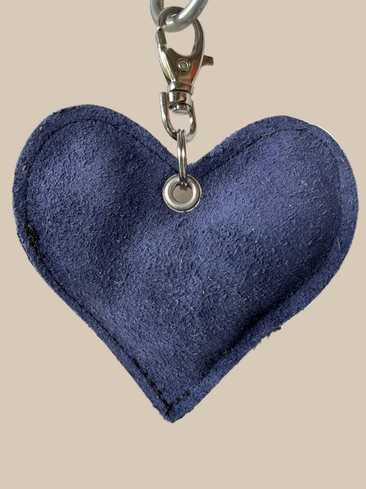Denim Blue Suede Heart Keyring