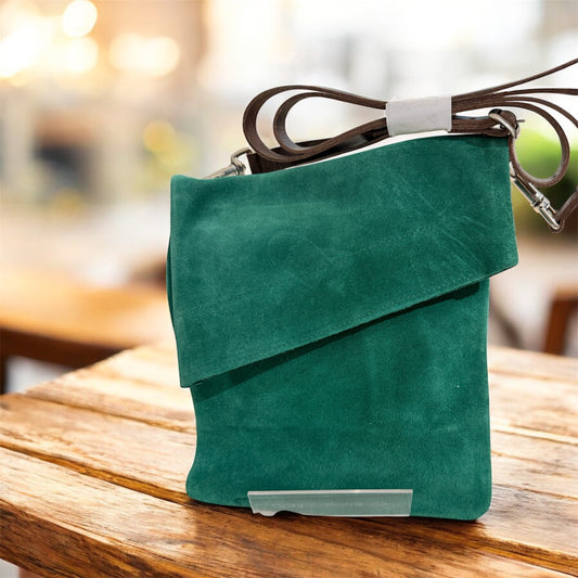 Bright Green Suede Crossbody Handbag