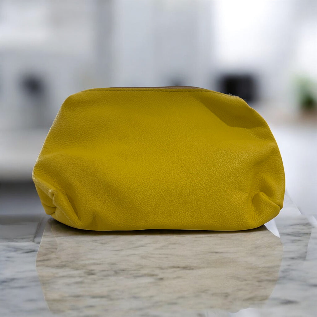 Bright Yellow Leather Cosmetic Bag