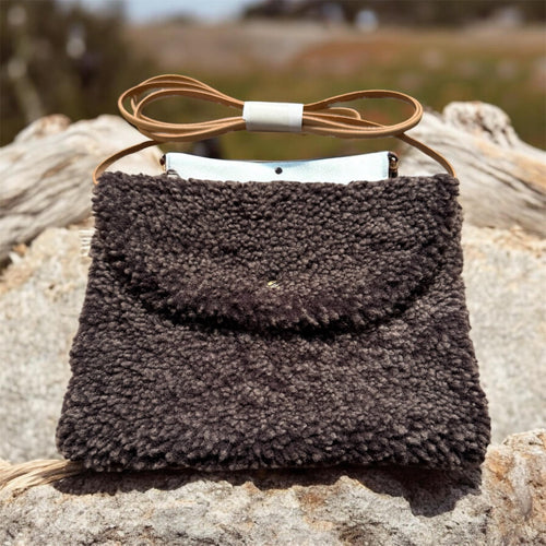 Sheepskin Crossbody Bag - Ebony Brown