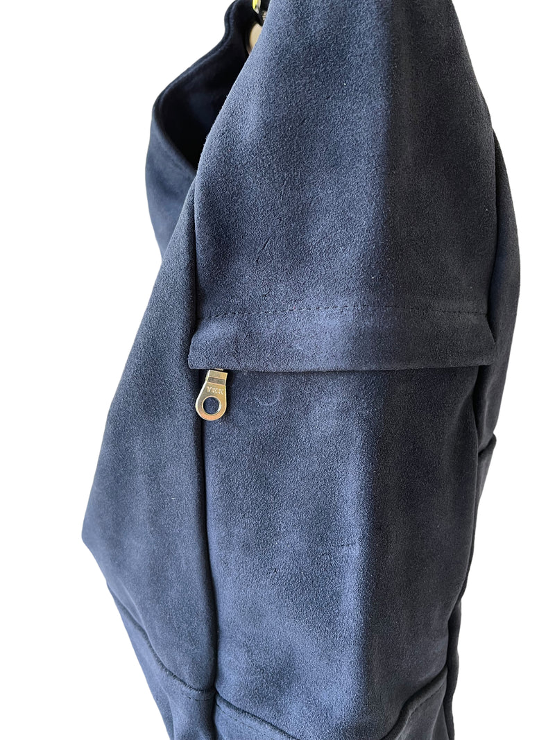 The Cheltenham Navy Zipper Suede Handbag