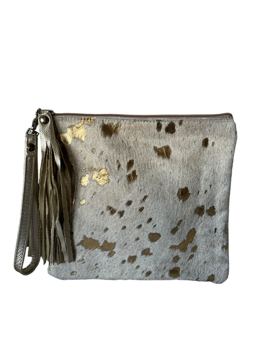 The Epsom Clutch - Gold Splash Hair on Hide