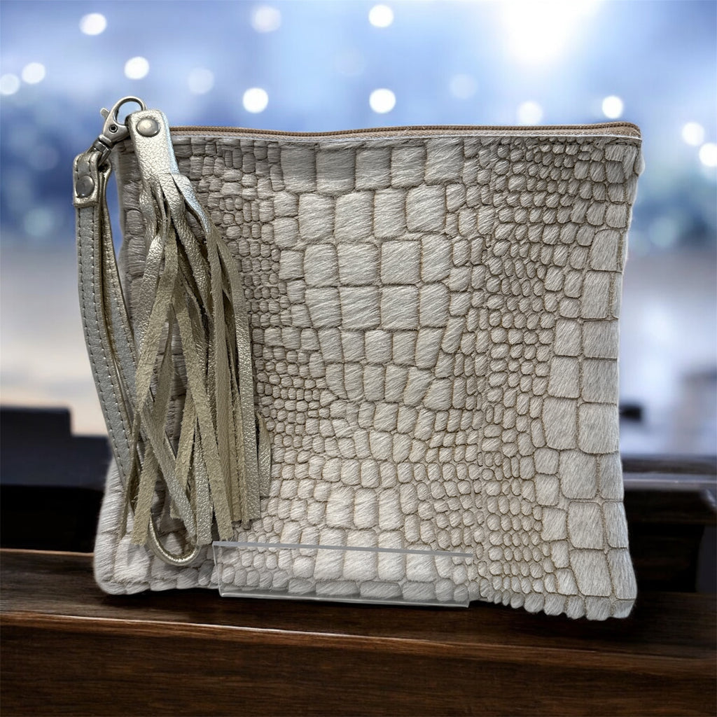 Mushroom & Silver Pebble Square Clutch / Cosmetic Pouch