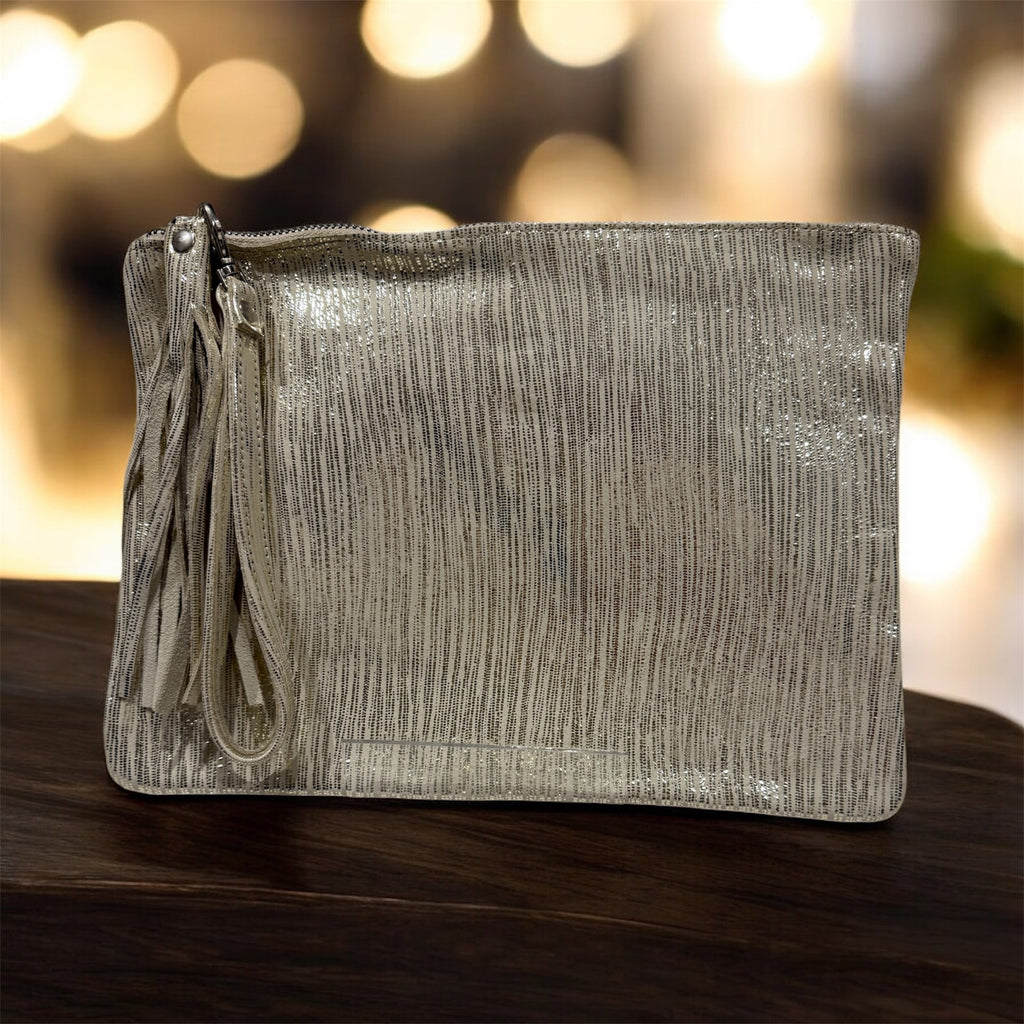 Gold Glitz Stripe Leather Travel Wallets / Clutch Bags