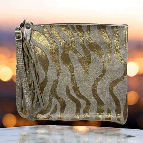 Gold Zebra  Square Clutch / Cosmetic Pouch