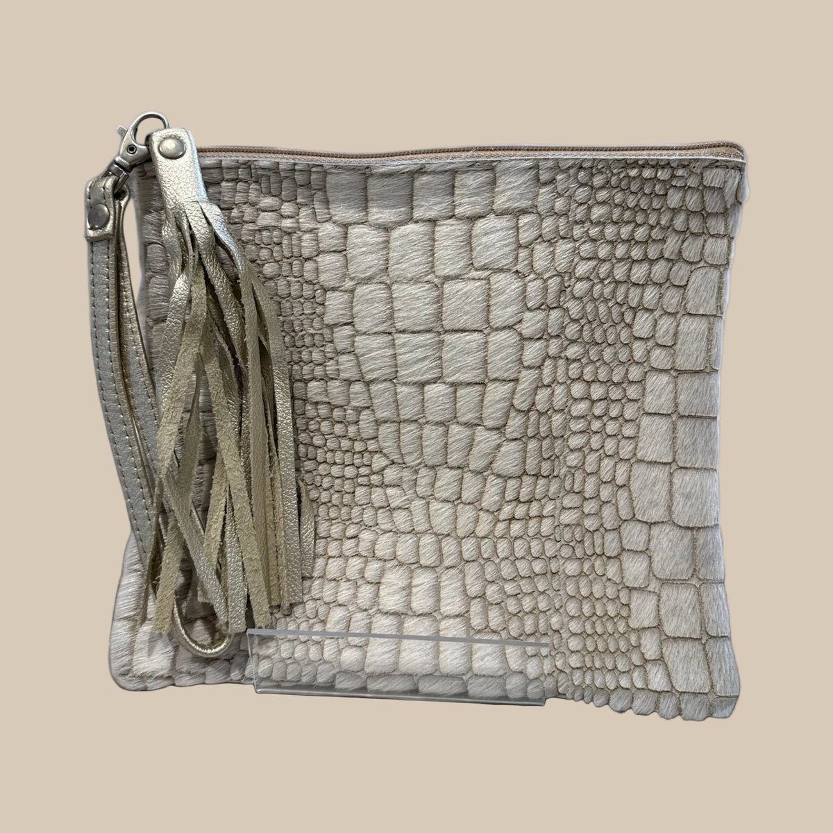 Mushroom & Silver Pebble Square Clutch / Cosmetic Pouch