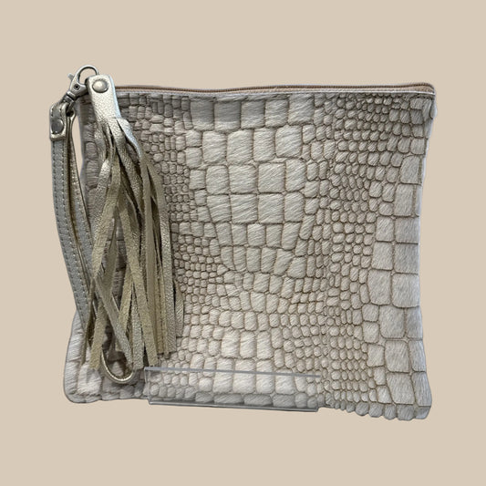 Mushroom & Silver Pebble Square Clutch / Cosmetic Pouch