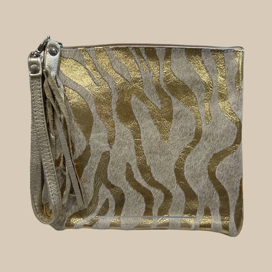 Gold Zebra  Square Clutch / Cosmetic Pouch
