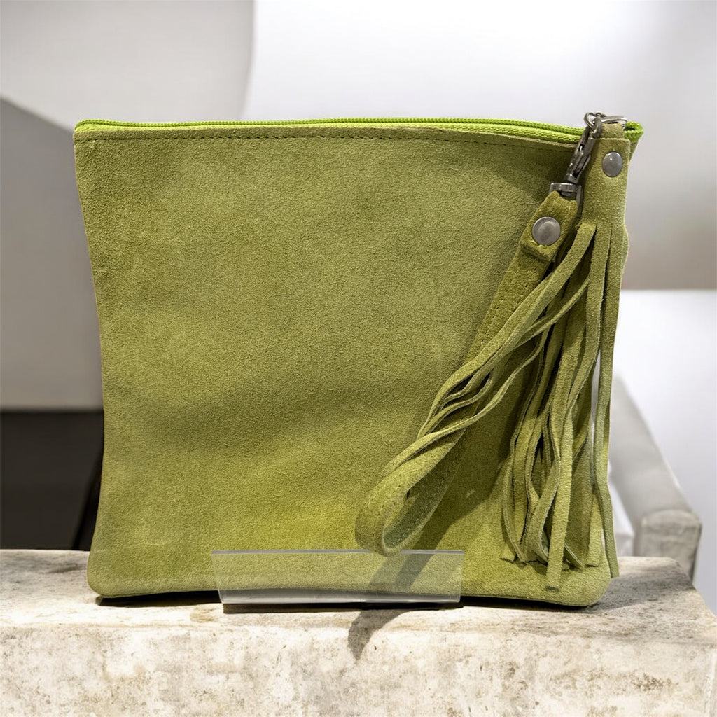 Green Suede Square Clutch / Cosmetic Pouch