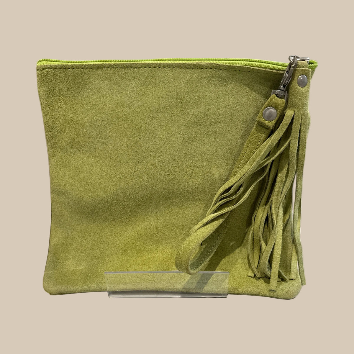 Green Suede Square Clutch / Cosmetic Pouch