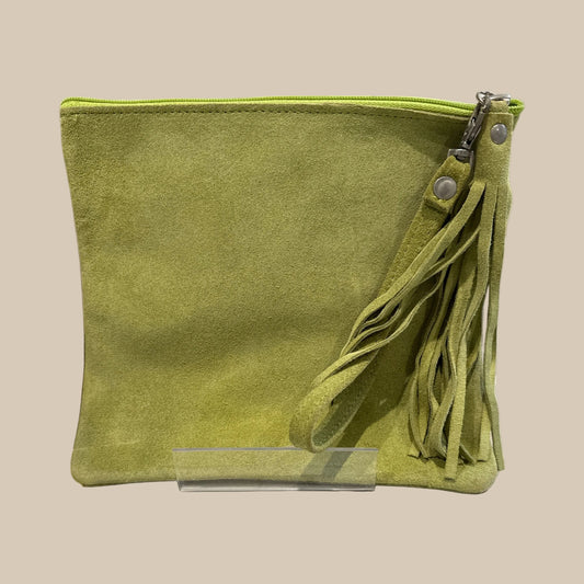 Green Suede Square Clutch / Cosmetic Pouch