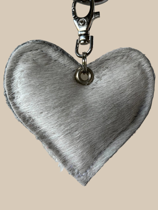 Whte Hair on Hide Heart Keyring