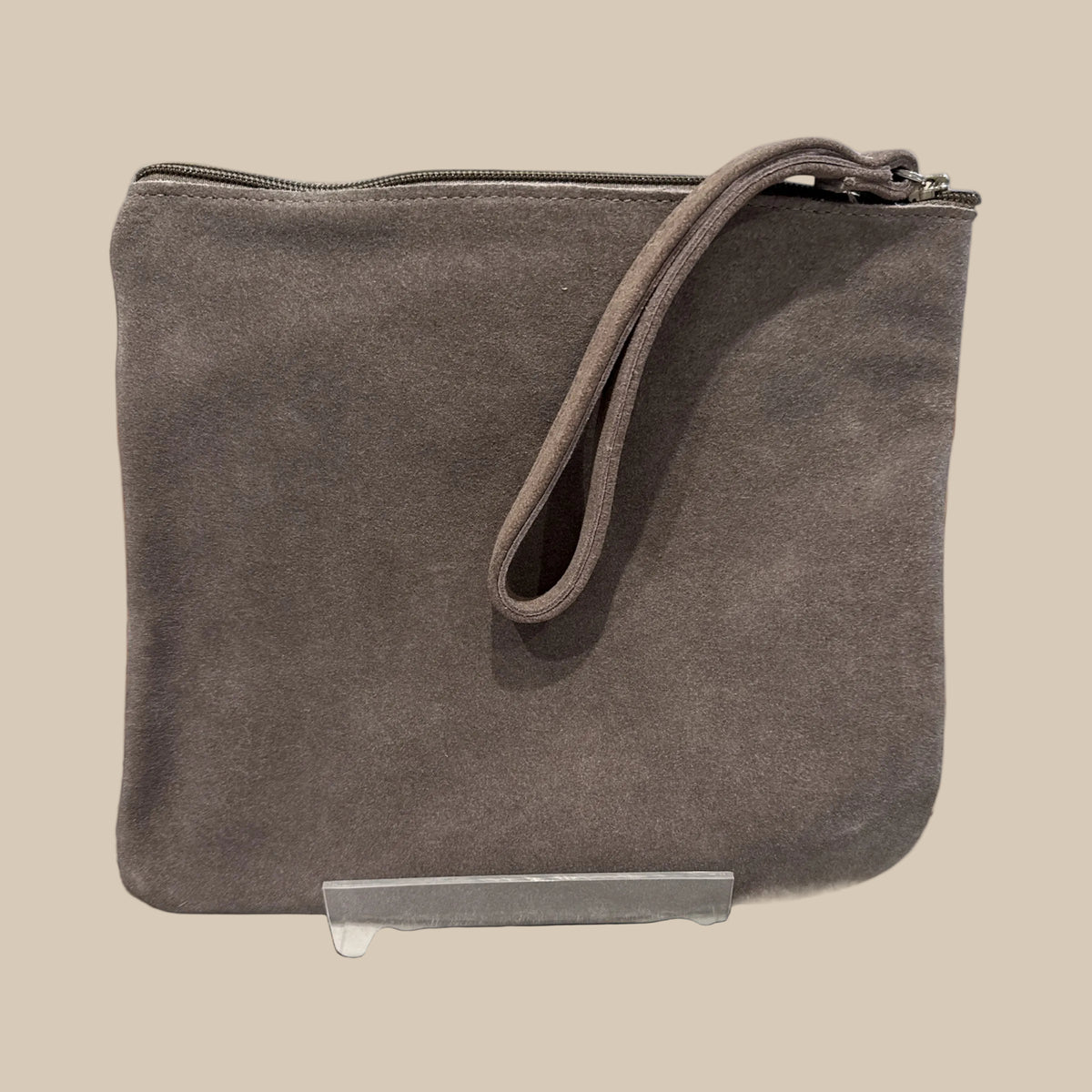 Mushroom Suede Square Clutch / Cosmetic Pouch