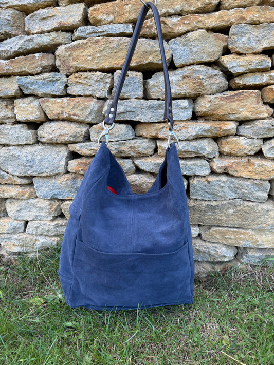 Navy Suede Zipper Cheltenham Tote