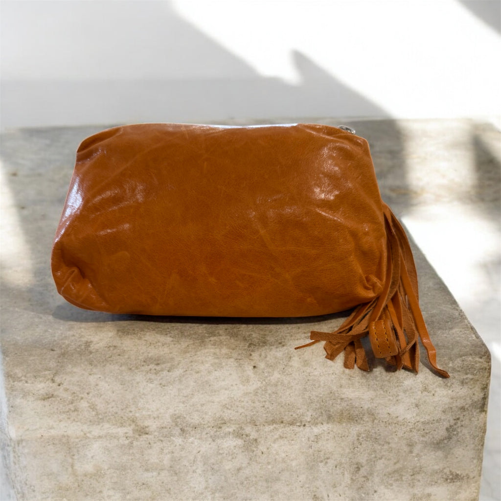 Orange Leather Cosmetic Bag