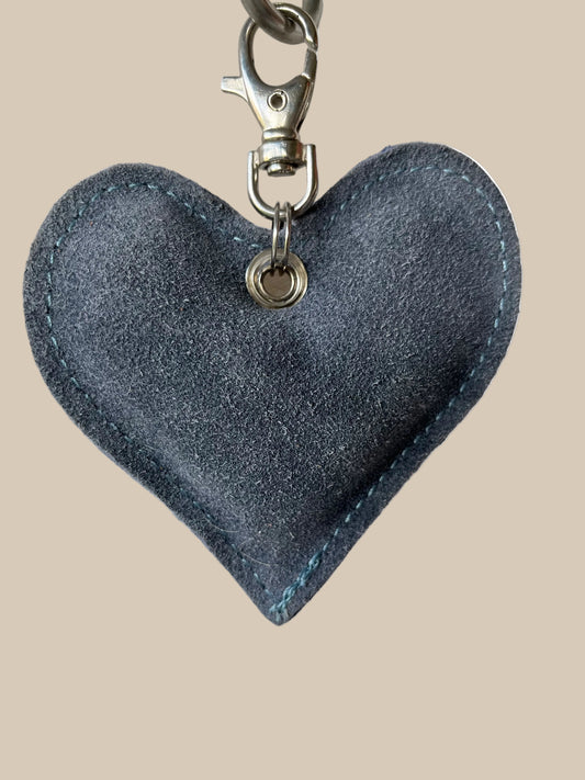 Petrol Blue Suede Heart Keyring