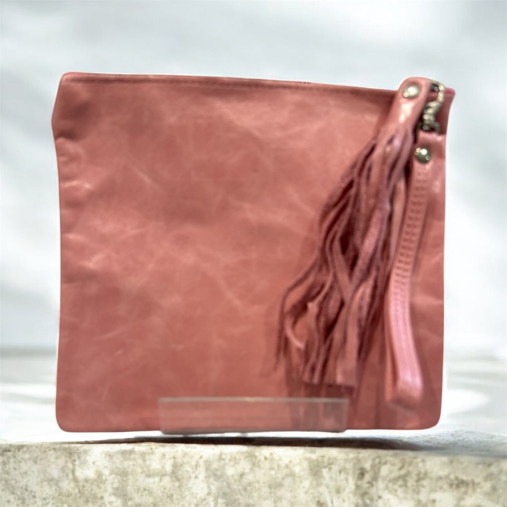 Pink Leather Square Clutch / Cosmetic Pouch