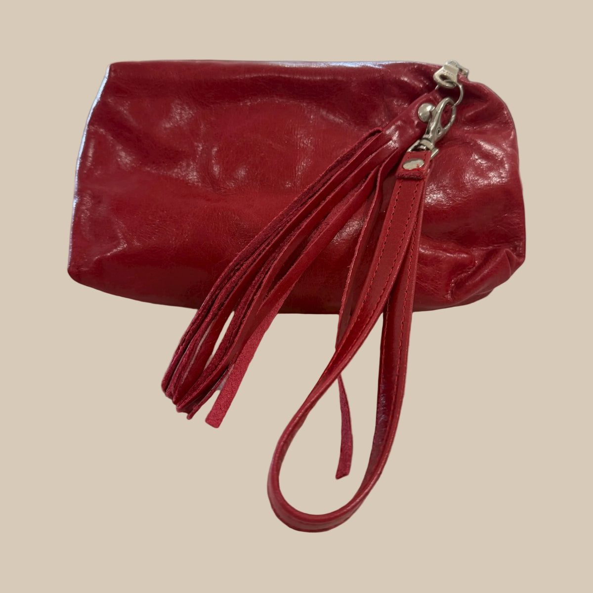 Red Leather Cosmetic Bag / Pouch