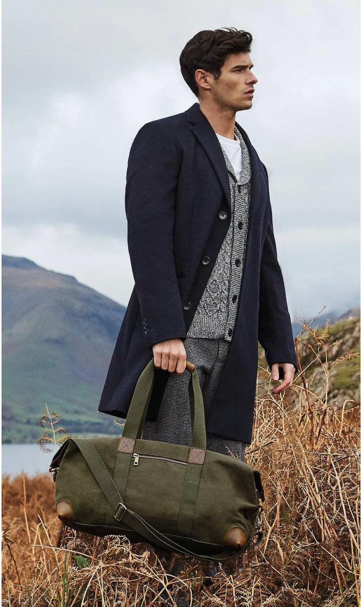Khaki Waxed Canvas Duffel Weekend Travel Holdall