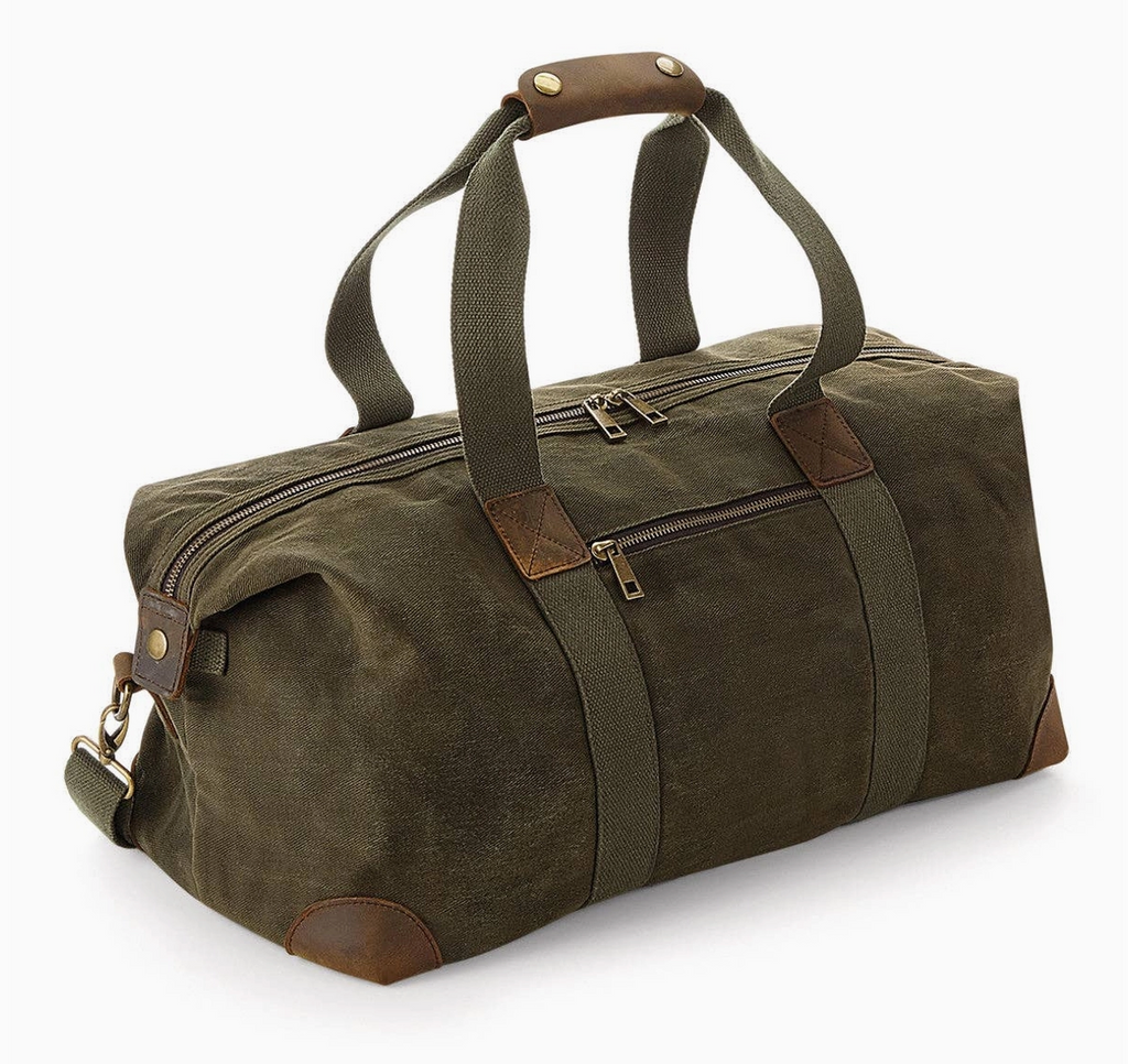 Khaki Waxed Canvas Duffel Weekend Travel Holdall