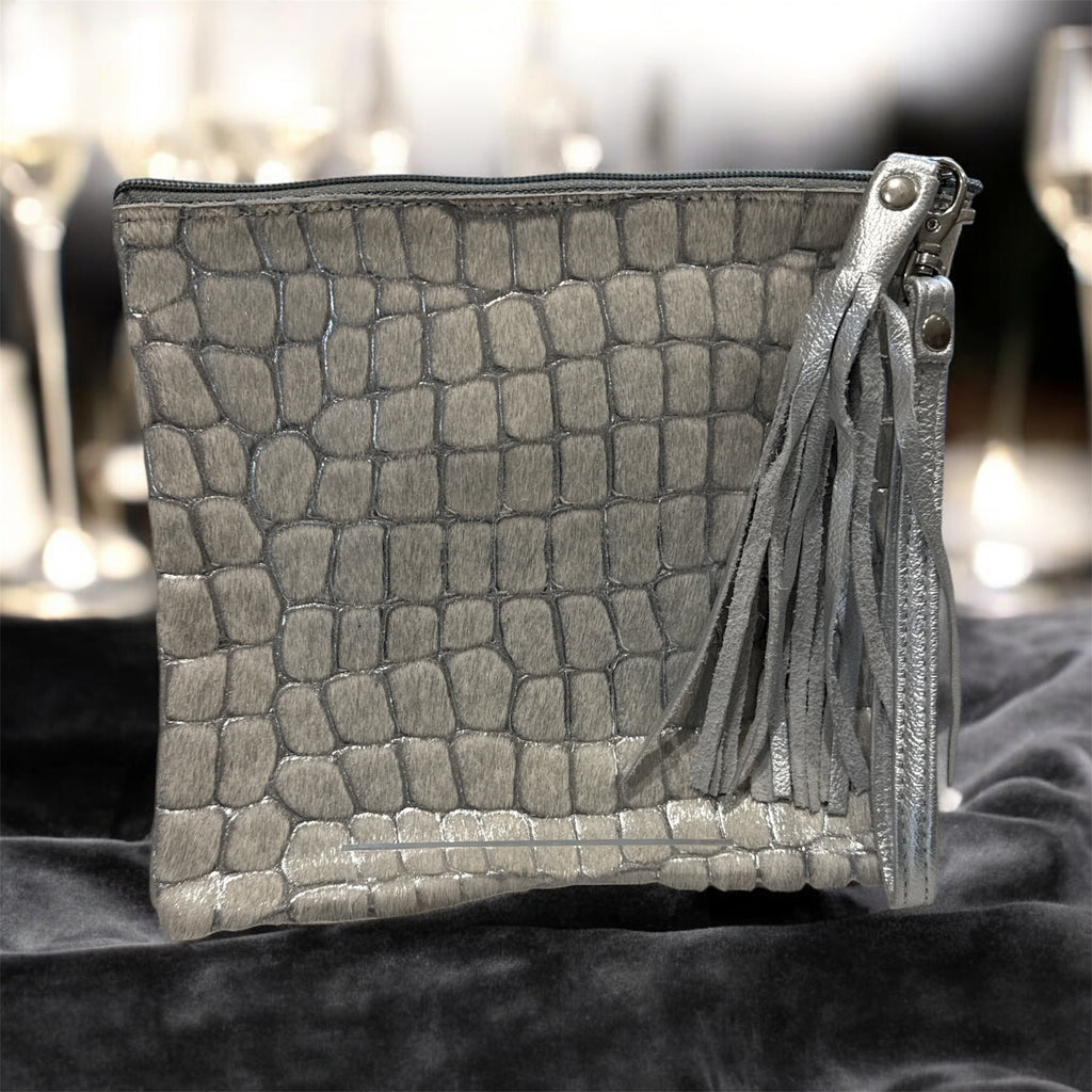 Silver pebble  Square Clutch / Cosmetic Pouch
