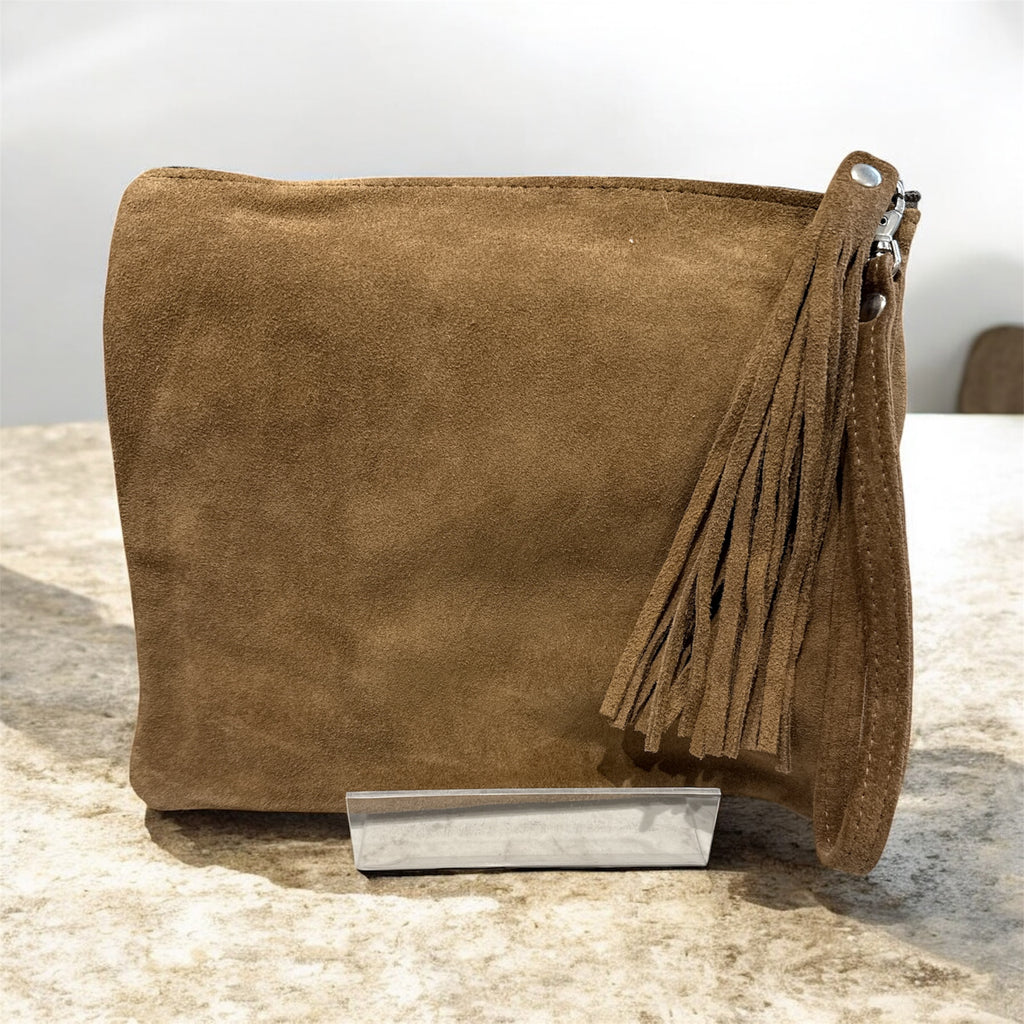 Brown Suede Square Clutch / Cosmetic Pouch