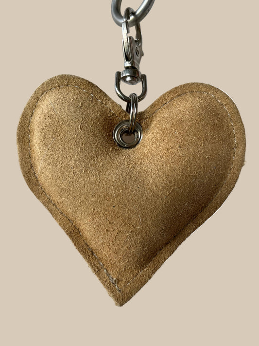 Beige Suede Heart Keyring