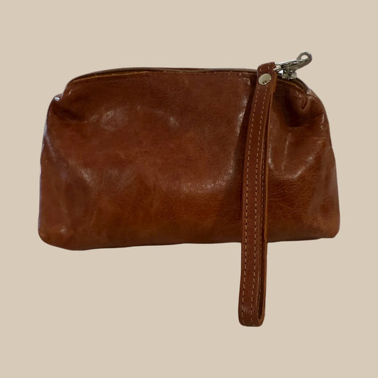 Tan/ Brown Leather Cosmetic Bag/ Pouch