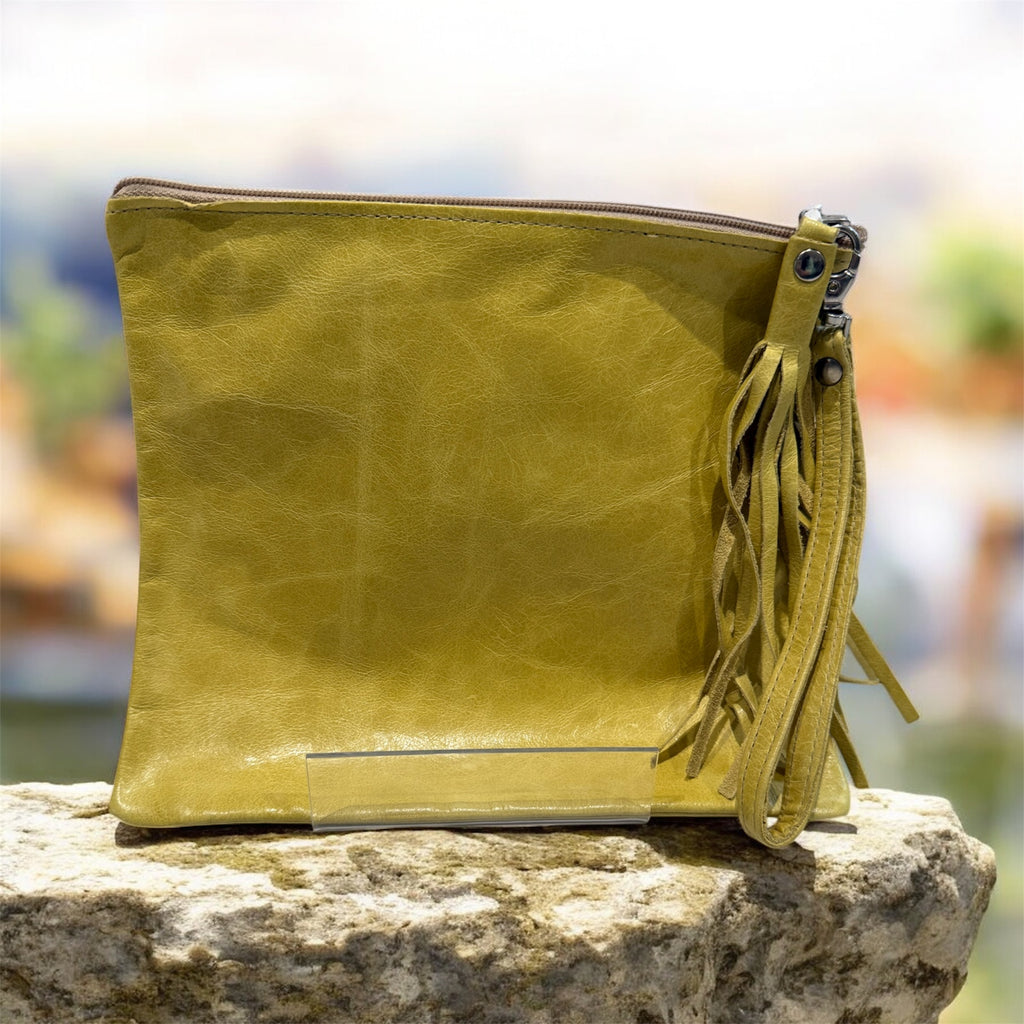 Yellow Leather Square Clutch / Cosmetic Pouch