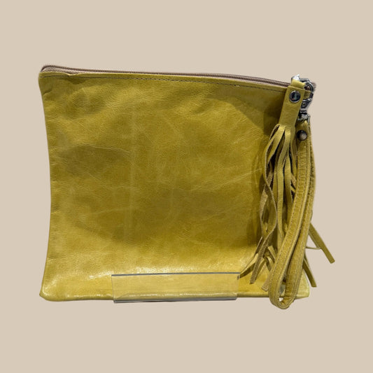 Yellow Leather Square Clutch / Cosmetic Pouch